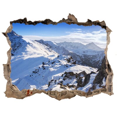 Zelfklevende 3D wandsticker illusie Berglandschap in winterse tinten