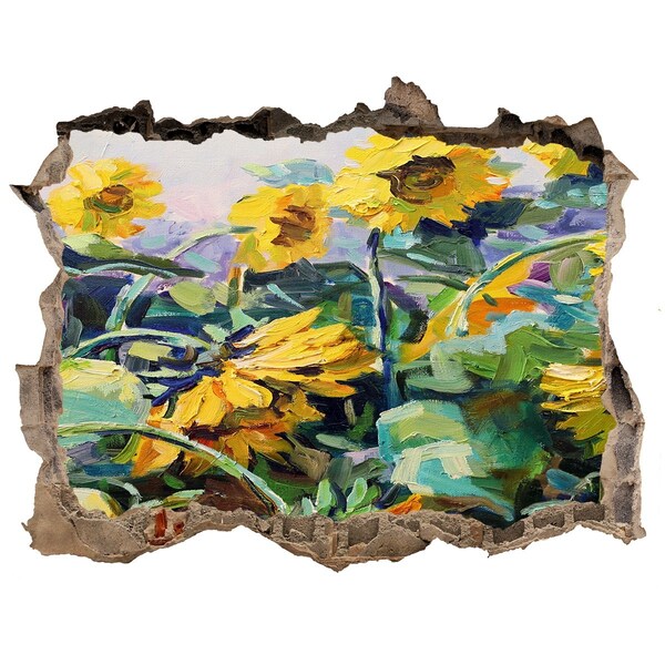 Zelfklevende muursticker 3D gat Zonnebloemen in de tuin