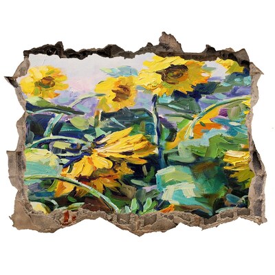 Zelfklevende muursticker 3D gat Zonnebloemen in de tuin