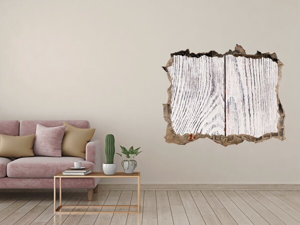 Wandsticker 3D gat met uitzicht Houten plank in een beschadigde muur