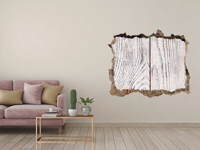 Wandsticker 3D gat met uitzicht Houten plank in een beschadigde muur