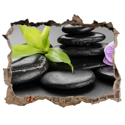 Zelfklevende muursticker 3D gat Een rustgevend uitzicht met stenen en planten.