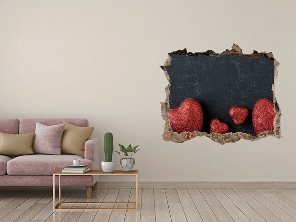Wandsticker 3D gat met uitzicht Een hart in puin