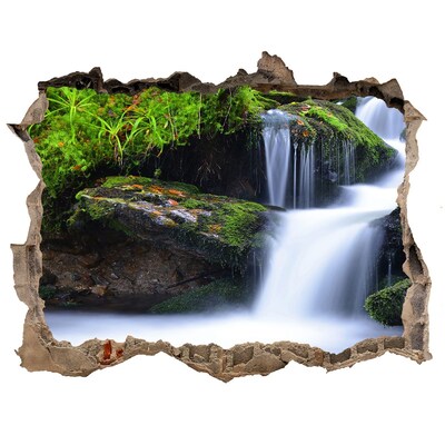 Zelfklevende 3D wandsticker illusie Waterval in het bos