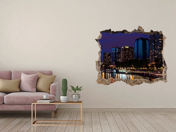 Zelfklevende 3D wandsticker illusie Nachtpanorama van de stad