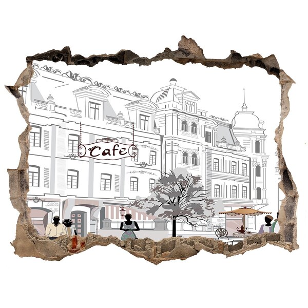 Wandsticker 3D doorkijk café in Europese stijl