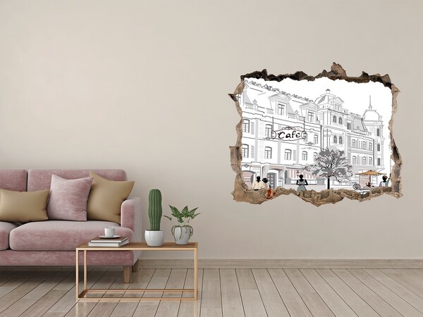 Wandsticker 3D doorkijk café in Europese stijl