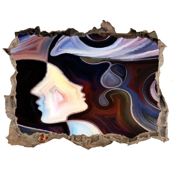 Zelfklevende 3D wandsticker illusie Gezichten in de chaos van kleuren