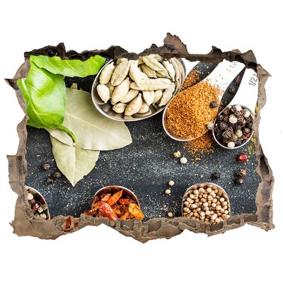 Zelfklevende muursticker 3D gat Keukenkruiden in een verborgen winkeltje.