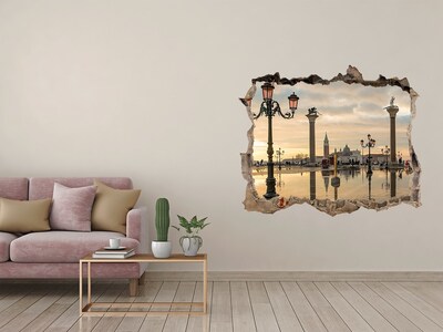 Wandsticker 3D gat met uitzicht Venetië bij zonsopgang