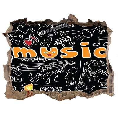 Wandsticker 3D doorkijk De muzikale wereld achter de muur