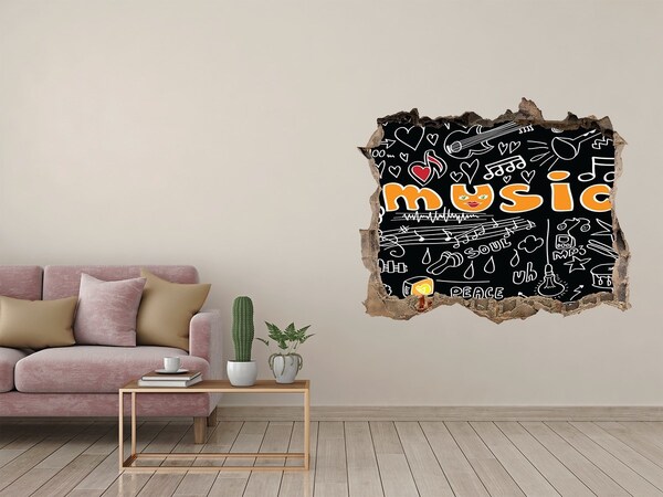 Wandsticker 3D doorkijk De muzikale wereld achter de muur