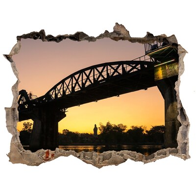 Wandsticker 3D doorkijk Zonsondergang boven de rivier