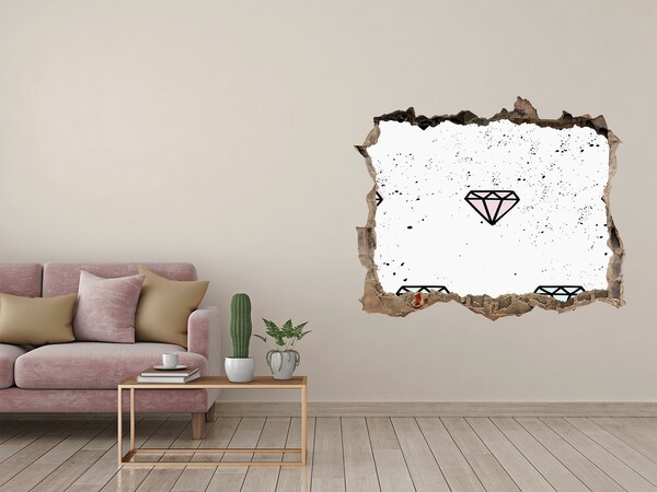 Wandsticker 3D gat met uitzicht Diamanten muur