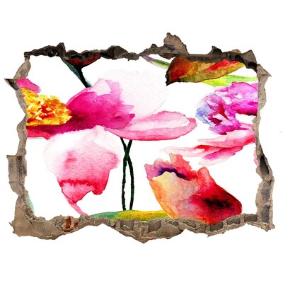 Wandsticker 3D gat met uitzicht Bloementuin achter de muur