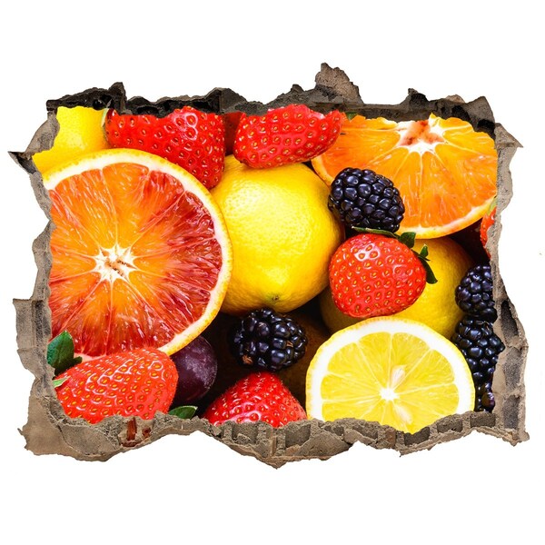 Zelfklevende 3D wandsticker illusie Fruitexplosie achter de muur