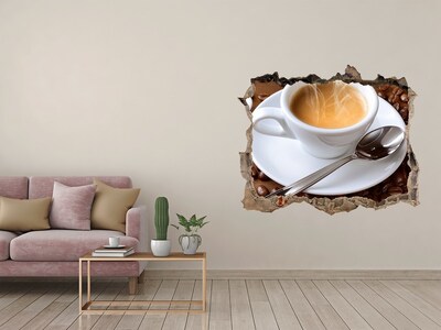 Wandsticker 3D gat met uitzicht Koffie in industriële stijl