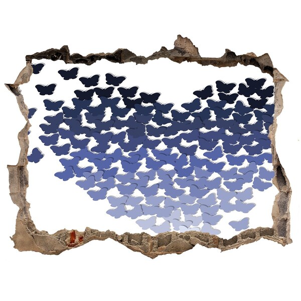 Zelfklevende muursticker 3D gat Vlinders in de blauwe diepte