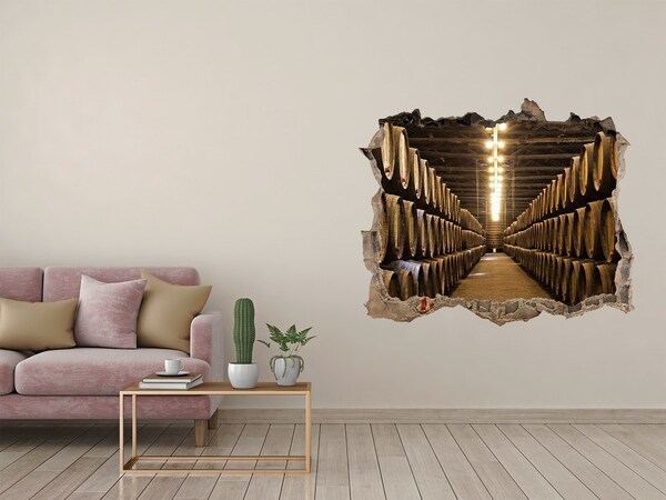 Zelfklevende muursticker 3D gat Interieur van een wijnmakerij met vaten.