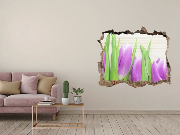 Zelfklevende 3D wandsticker illusie Bloemen in een gat in de muur