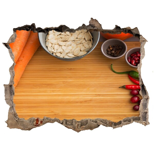 Wandsticker 3D doorkijk Uitzicht op de keuken vanachter de muur.