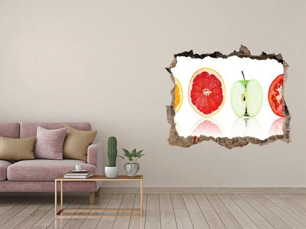 Wandsticker 3D doorkijk Fruitillusie in beton