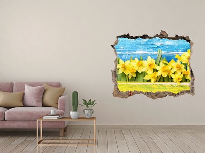 Zelfklevende 3D wandsticker illusie Een bloemenparadijs achter de muur.