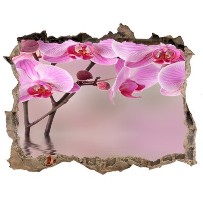 Wandsticker 3D gat met uitzicht Orchidee in een gebroken muur