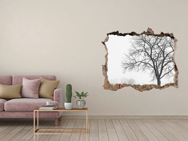 Zelfklevende 3D wandsticker illusie Winterlandschap met een boom
