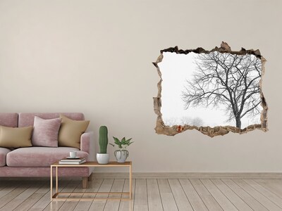 Zelfklevende 3D wandsticker illusie Winterlandschap met een boom