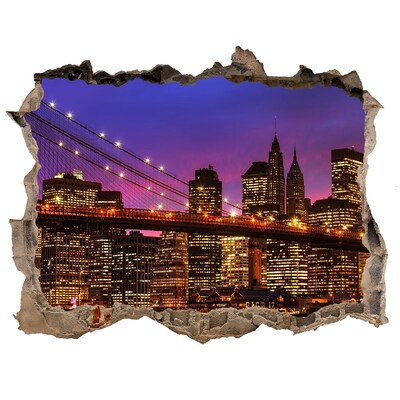 Zelfklevende 3D wandsticker illusie De skyline van New York 's nachts