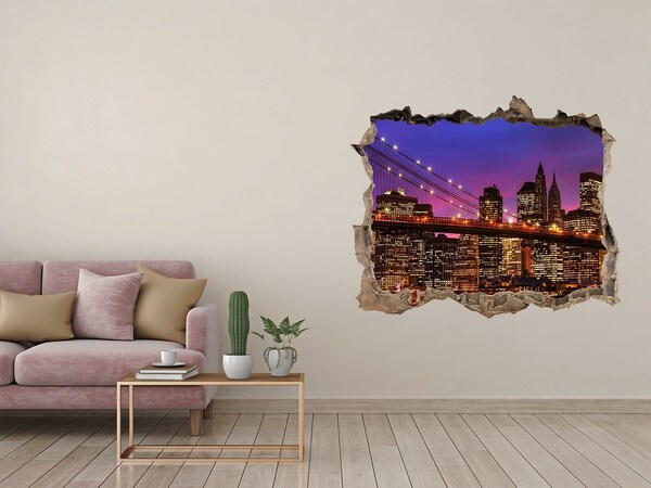 Zelfklevende 3D wandsticker illusie De skyline van New York 's nachts