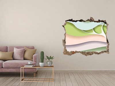 Zelfklevende 3D wandsticker illusie Een gebroken muur met uitzicht op het landschap.