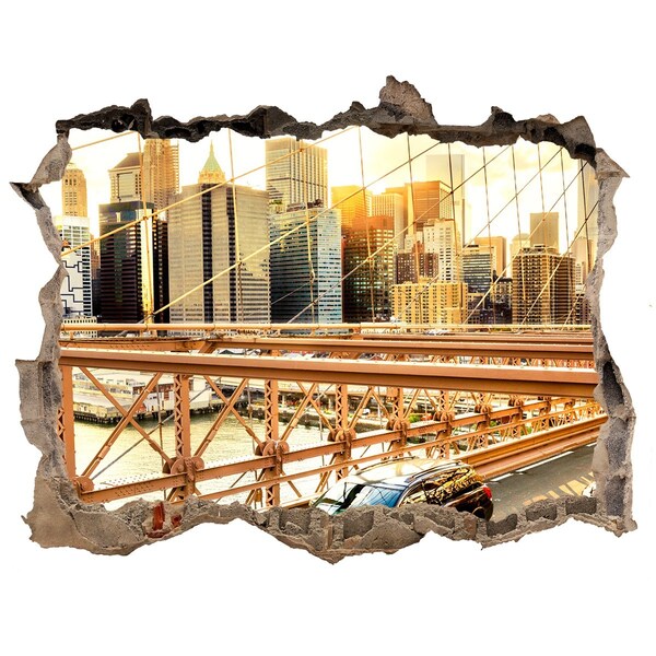 Zelfklevende muursticker 3D gat Brooklyn Bridge bij zonsondergang