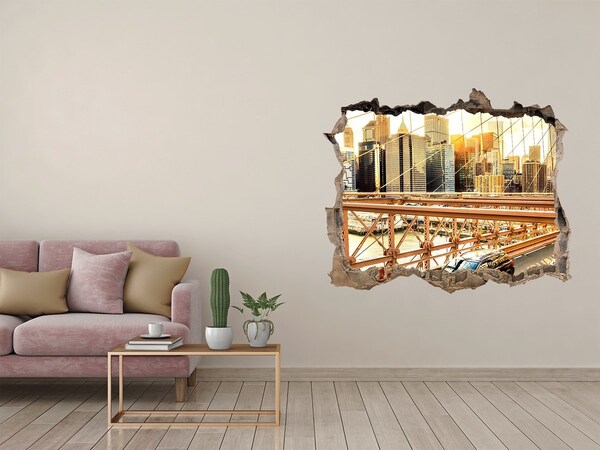 Zelfklevende muursticker 3D gat Brooklyn Bridge bij zonsondergang