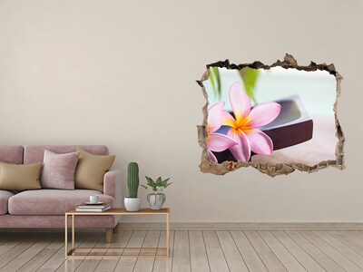 Wandsticker 3D gat met uitzicht Bloem in een gat in de muur