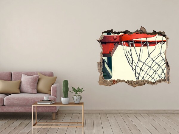 Wandsticker 3D gat met uitzicht Basketbal over de muur gooien