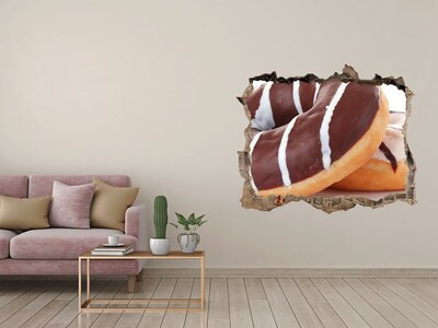 Zelfklevende muursticker 3D gat Chocoladedonuts bij Hole in the Wall