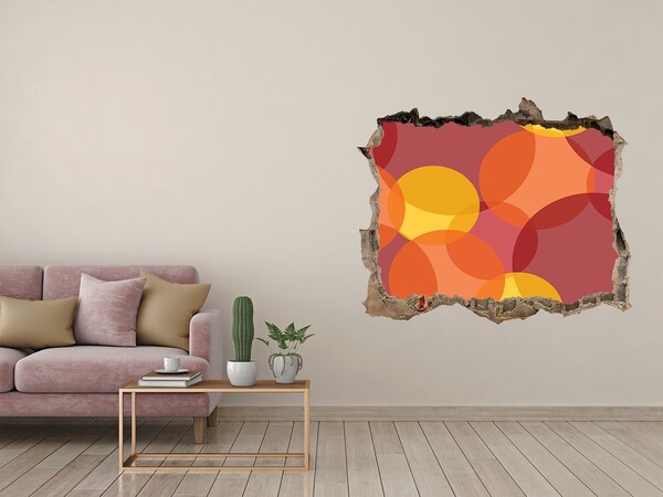 Wandsticker 3D doorkijk Kleurrijke cirkels op een betonnen achtergrond