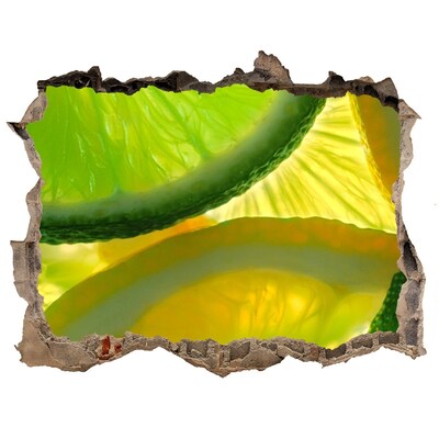 Wandsticker 3D doorkijk Groene limoen in een gat in de muur