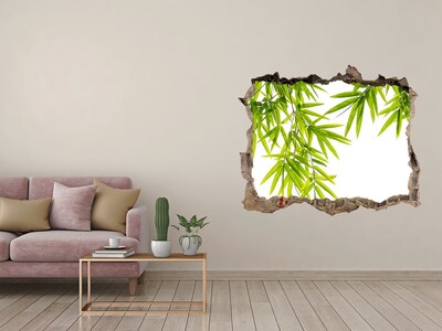 Zelfklevende 3D wandsticker illusie Groene bamboe door een gat in de muur