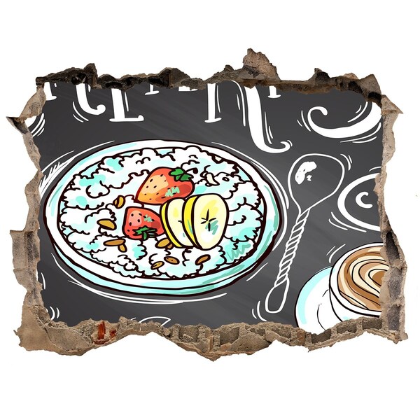 Wandsticker 3D gat met uitzicht Retro ontbijt