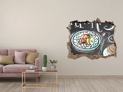 Wandsticker 3D gat met uitzicht Retro ontbijt