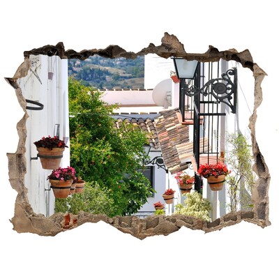 Zelfklevende 3D wandsticker illusie Een charmant straatje in een wit dorp