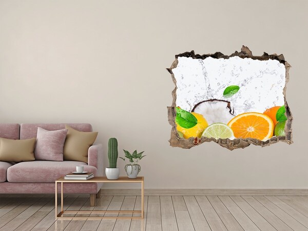 Wandsticker 3D gat met uitzicht Fruitparadijs achter de muur