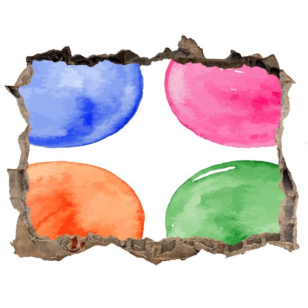 Zelfklevende 3D wandsticker illusie Kleurrijke ballen in een gat in de muur