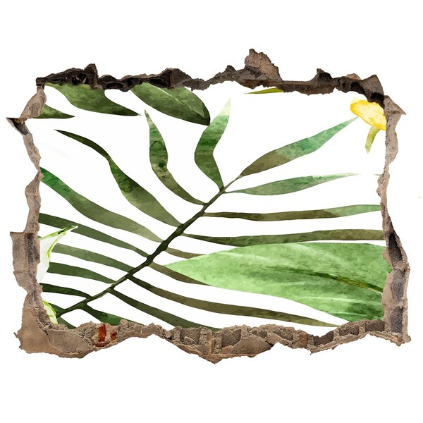 Zelfklevende 3D wandsticker illusie Groene palmboom door een gat in de muur