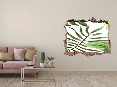 Zelfklevende 3D wandsticker illusie Groene palmboom door een gat in de muur