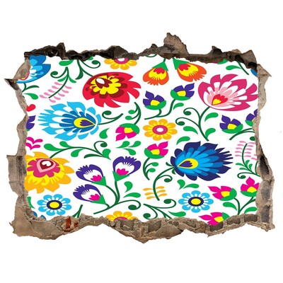 Wandsticker 3D gat met uitzicht Bloemenpatroon op de muur