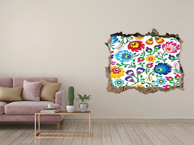 Wandsticker 3D gat met uitzicht Bloemenpatroon op de muur
